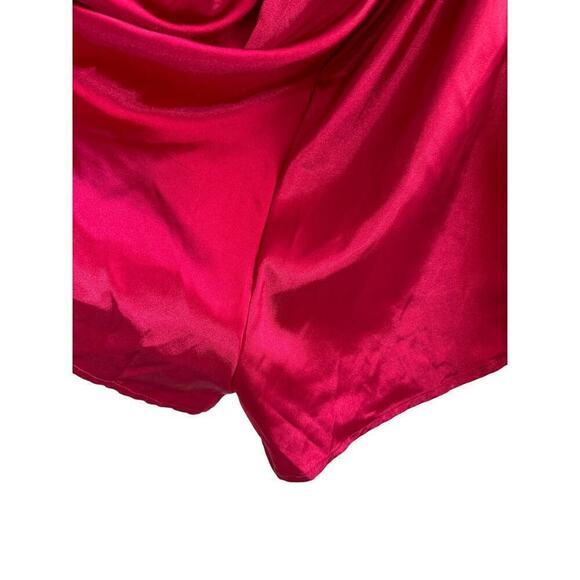 Steve Madden Romper Satin Ruffle One Shoulder Short Fuchsia Pink  Medium - Picture 6 of 9